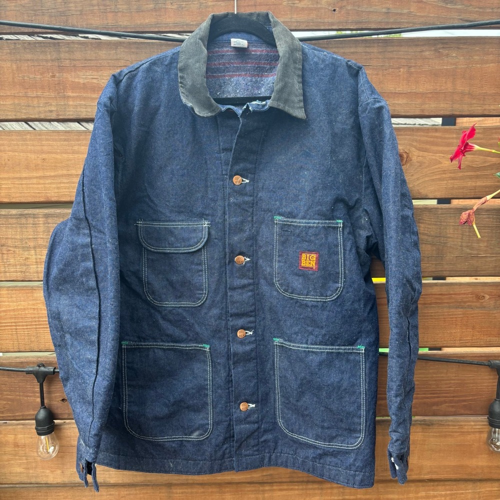 Big Ben Chore Coat Mens 44 Blue Vintage Blanket Lined Denim Jacket Good